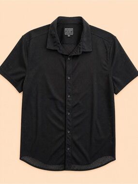 GUESS MENS PERFORATED SLIM FIT BUTTON DOWN SHIRT